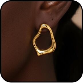 Irregular Gold Earrings for Women Chunky Funky Gold Silver Irregular Shape Stud Earrings Lightweight Hypoallergenic Jewelry Daily Costume Accessories for Women in Kuwait