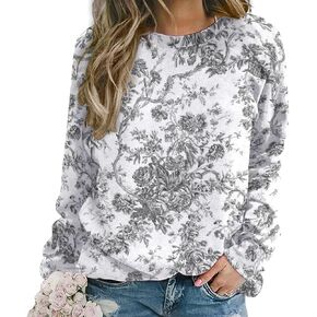 JITUIHOM Elegant Vintage French Engraved Floral Toile-Grey Round Neck Hoodie, Classic Long Sleeved, Suitable for Daily Office And Home Wear S in Kuwait