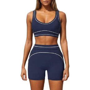 2 Piece Workout Sets for Women Color Block Sports Bra and Scrunch Butt Lifting Gym Shorts Yoga Outfits in Kuwait