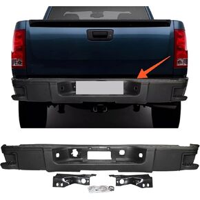 Rear Step Bumper Strap Fit for 2007-2013 Chevrolet Silverado/GMC Sierra 1500 Black Steel Bumper Sensorless Holes with Side Mats and License Plate Lights in Kuwait