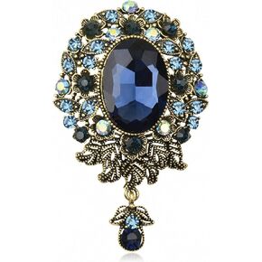 Vintage Blue Flower Brooch Pin for Women Men, Antique Victorian Style Rhinestone Floral Corsage, Elegant Large Fashion Jewelry Accessories for Wedding Prom Party in Kuwait