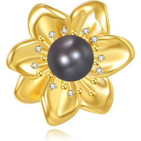 بروش زهرة الماس للنساء، دبابيس لؤلؤ المياه العذبة السوداء من الفضة الإسترليني عيار 925 مع ألماس مختبري للملابس، ودبابيس الزهور والمجوهرات هدايا عيد الميلاد وعيد ميلاد الأم in Kuwait