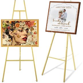 حامل حامل ذهبي من SHENLIU للعلامة، حامل عرض معدني عالي التحمل من 4 طبقات مع سلسلة قابلة للتعديل للوحات وملصقات حفلات الزفاف وصور علامات الترحيب والعرض التجاري in Kuwait