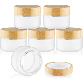 Glass Bamboo Jars with Lid,Empty Round Frosted Glass Jar Holder with Inner liner,Small Travel Cosmetic Jars for Moisturizer,Foundation,Lotion,Cream,body butter,Candle Making-6 Pcs (100ml) in Kuwait