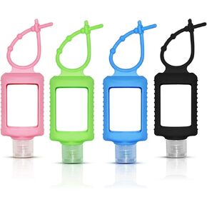 4 Pack Travel Size Bottles with Silicone Keychain Empty Hand Sanitizer Holder Refillable Squeeze Containers Leakproof Flip Cap Plastic Bottles Travel Essentials for Backpack (60ml / 2oz) in Kuwait
