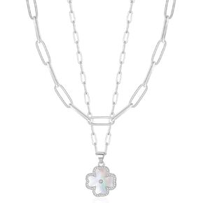 قلادة بقلادة من أربع أوراق البرسيم بطبقة مزدوجة سلسلة مطلية بالذهب عيار 14 قيراط هدية عيد ميلاد وعيد الحب للنساء والزوجة in Kuwait