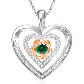 RIVIKO Valentines Day Gifts for Her-925 Sterling Silver Rose Flower Birthstone Necklaces for Women,Love Heart Pendant Necklace,Birthday Mothers Day Jewelry Gifts for Women Wife Mother Friend Lady in Kuwait