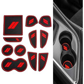 11 قطعة من بطانات حامل الأكواب المخصصة من jeseny، بطانات وحدة التحكم المركزية لجيب الباب لملحقات دودج تشالنجر 2015-2023، سجادات داخلية مضادة للغبار ووسادات مضادة للانزلاق (أحمر)، JEZH1000RE-11PC in Kuwait