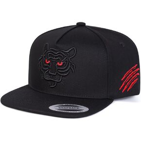 Flat Brim Trucker Cap, Adjustable Snapback Hat for Men Women, Baseball Cap Dad Gift with Tiger Embroidery, Black in Saudi Arabia