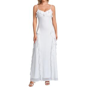 Parthea Summer Floral Ruffle V Neck Maxi Dress Spaghetti Strap Bodycon Elegant Cocktail Party Wedding Guest Dress for Women in Kuwait