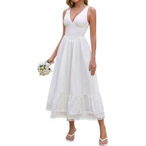 فستان مشد زهري ميدي كاجوال بياقة على شكل V لربيع وصيف دانتيل فستان الشمس المتدفق فساتين زفاف الضيوف للنساء 2026 in Kuwait