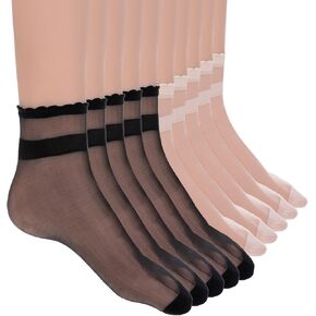 20 زوجًا من الجوارب الشفافة للنساء، جوارب كاحل شفافة مكشكشة من النايلون عالية الوضوح غير مرئية للصيف رقيقة جدًا وشفافة من النايلون (أسود وعاري) in Kuwait