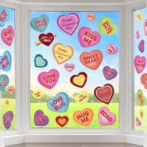 AKEROCK Valentines Day Window Clings, Colorful Heart Shaped Reusable Static Window Stickers for Valentines Day Decor, Valentines Decorations for The Home, Bathroom, Office in Kuwait