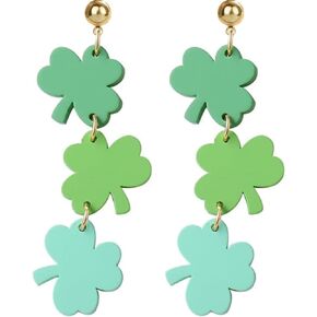 Eioi & Lmnm St.Patrick’s Day Dangle Earrings for Women, Green Shamrock Earrings, Lucky Clover Earring, Three Layer Shamrock Long Drop Earring, St Patricks Day Accessories Irish Festival Jewelry in Kuwait