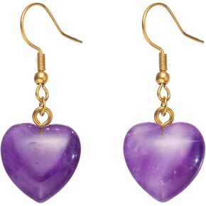 Heart Natural Stone Earrings for Women Lapis Lazuli Carnelian Amethyst Rose Quartz Turquoise Drop Dangle 18k Gold Plated Earrings Handmade Gemstone Jewelry Gifts for Mom Girlfriend in Saudi Arabia