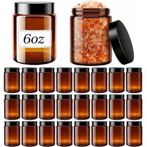 6oz Amber Glass Jars with Lids – 24 PCS Leak-Proof Cosmetic & Lotion Jars with Inner Liners,Small Travel Jars for Body Scrubs, Creams, Lip Balms, and DIY Projects –Airtight,Reusable（Amber） in Kuwait