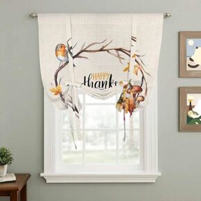 Fall Pumpkins Tie Up Curtains for Window, Thanksgiving Watercolor Branch Maple Leaf Thermal Insulated Balloon Shade Adjustable Rod Pocket Curtains Valance Panels for Kitchen Bathroom Café 46'' x 63'' in Saudi Arabia