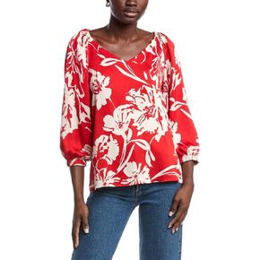 Floral Satin V-Neck Top - Joseph Ribkoff in Kuwait