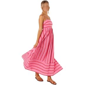 MLAFE Womens Flowy Dress Striped Back Smocked Maxi Dress Summer Dresses Sexy Spaghetti Strap Cut Out Flowy Swing Long Dress in Kuwait