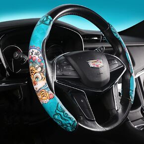 Leather Steering Wheel Cover Non Slip Wear Resistant Car Steering Wheel Accessories with Cute Cartoon Pattern Wheel Protector for Four Seasons Men Woman Girl (Red) in Kuwait
