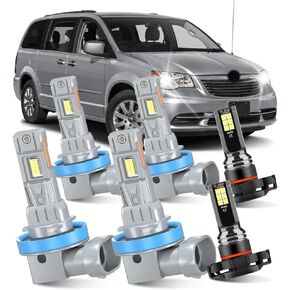 مجموعة مصابيح LED الأمامية متوافقة مع Chrysler Town & Country 2010-2016، سطوع 400% 6500K مروحة مدمجة 22000LM، التوصيل والتشغيل (شعاع عالي ومنخفض وإضاءة ضباب، بدون مروحة) in Kuwait