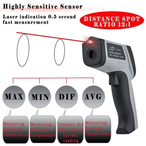 مسدس درجة حرارة ليزر بالأشعة تحت الحمراء، مسدس درجة الحرارة السطحي الرقمي غير ملامس لطهي الطعام، فرن البيتزا، اللحوم المشوية، الثلاجة، التدفئة والتهوية وتكييف الهواء، الشواية، المحرك -58 درجة فهرنهايت ~ 1382 درجة فهرنهايت (-50 درجة مئوية ~ 750 درجة مئوية) in Kuwait