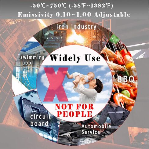 مسدس درجة حرارة ليزر بالأشعة تحت الحمراء، مسدس درجة الحرارة السطحي الرقمي غير ملامس لطهي الطعام، فرن البيتزا، اللحوم المشوية، الثلاجة، التدفئة والتهوية وتكييف الهواء، الشواية، المحرك -58 درجة فهرنهايت ~ 1382 درجة فهرنهايت (-50 درجة مئوية ~ 750 درجة مئوية) in Kuwait