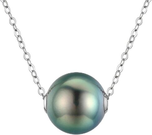 عقد بقلادة من اللؤلؤ التاهيتي الأسود العائم عيار 18 قيراط مع سلسلة من الذهب الصلب عيار 18 قيراط أو سلسلة من الفضة الإسترليني عيار 925 مطلية بالذهب عيار 18 قيراط - هدايا مجوهرات الذكرى السنوية لعيد الميلاد للنساء الزوجة والأم والابنة in Kuwait