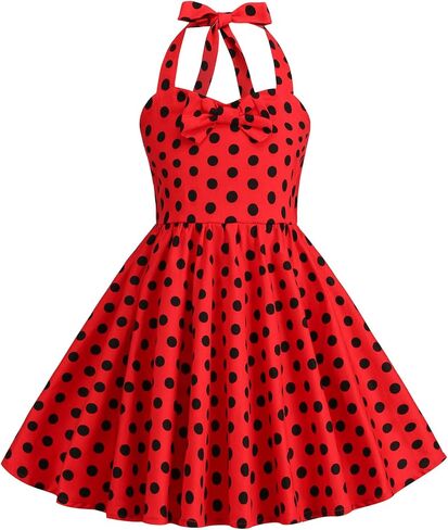 Kids Girls 50s Vintage Polka Dot Dress Retro Rockability Girls 1950s Princess Girl Dress Retro 1950s Dresses Kids Halter Party Dress for Carnival Christmas Dresses for Girls Polka Dot Red 5-6 Years in Kuwait