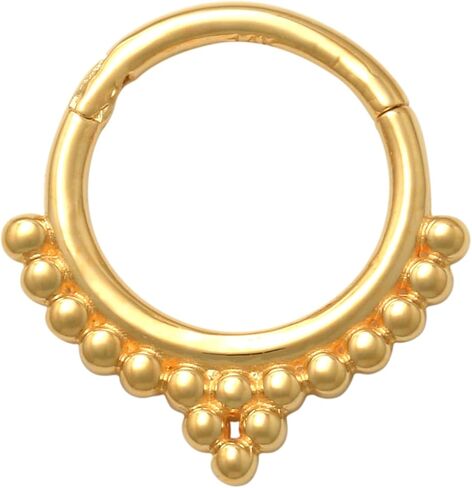 ANYGOLDS 14k Real Solid Gold Beaded Hoop Earring - Cartilage, Daith, Tragus, Conch, Septum, Nose Piercing Jewelry - Versatile 18 Gauge Clicker Ring for Body and Ear - Elegant Gold Body Jewelry in Saudi Arabia