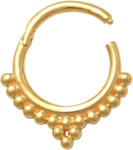 ANYGOLDS 14k Real Solid Gold Beaded Hoop Earring - Cartilage, Daith, Tragus, Conch, Septum, Nose Piercing Jewelry - Versatile 18 Gauge Clicker Ring for Body and Ear - Elegant Gold Body Jewelry in Saudi Arabia