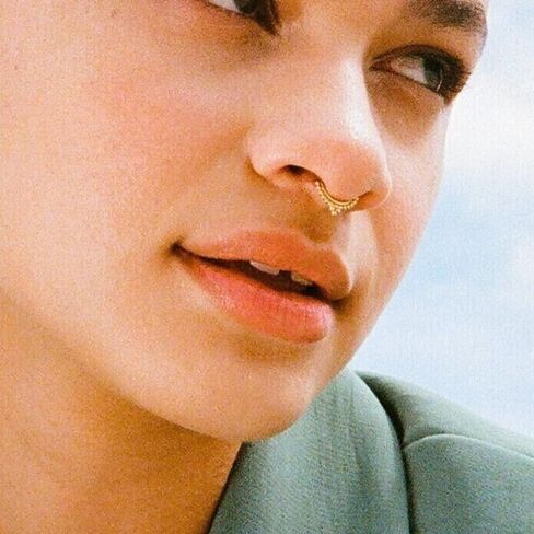 ANYGOLDS 14k Real Solid Gold Beaded Hoop Earring - Cartilage, Daith, Tragus, Conch, Septum, Nose Piercing Jewelry - Versatile 18 Gauge Clicker Ring for Body and Ear - Elegant Gold Body Jewelry in Saudi Arabia