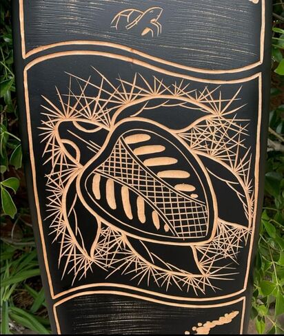 The Tiki Stop Handcrafted Wooden Surfboard Wall Art, Sea Turtle, Surfer, Tropical Island Design, 39 x 10 inches in Saudi Arabia