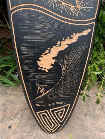 The Tiki Stop Handcrafted Wooden Surfboard Wall Art, Sea Turtle, Surfer, Tropical Island Design, 39 x 10 inches in Saudi Arabia