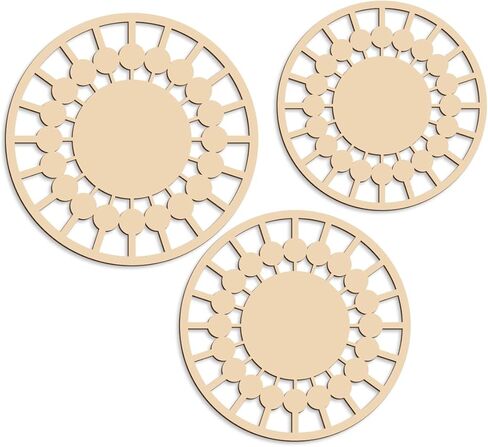 3Pcs Boho Wall Decor, Wooden Modern Circle Wall Art, Neuyral Minimalist Aesthetic Wood Decoration for Nursery Kids Room Living Room Kitchen Bedroom Office (Burlywood) in Kuwait