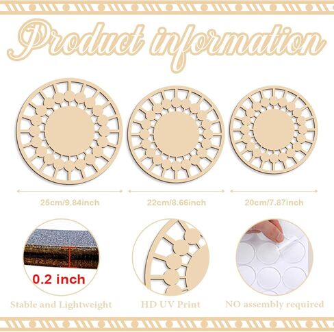 3Pcs Boho Wall Decor, Wooden Modern Circle Wall Art, Neuyral Minimalist Aesthetic Wood Decoration for Nursery Kids Room Living Room Kitchen Bedroom Office (Burlywood) in Kuwait