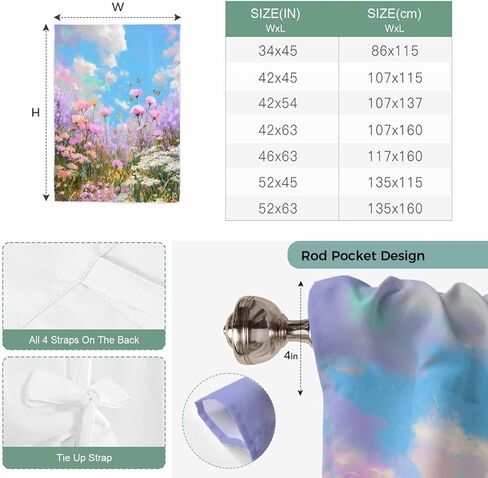 Wildflowers Tie Up Curtains for Window, Spring Country Oil Painting Floral Plant Thermal Insulated Balloon Shade Adjustable Rod Pocket Curtains Valance Panels for Kitchen Bathroom Café 42'' x 63'' in Saudi Arabia