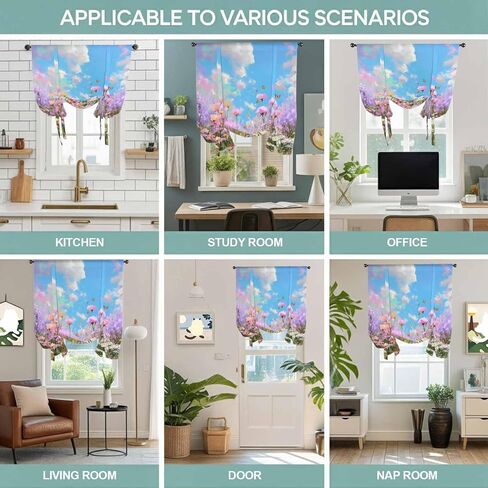 Wildflowers Tie Up Curtains for Window, Spring Country Oil Painting Floral Plant Thermal Insulated Balloon Shade Adjustable Rod Pocket Curtains Valance Panels for Kitchen Bathroom Café 42'' x 63'' in Saudi Arabia