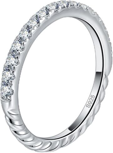 خاتم زفاف مويسانيتي للنساء 18 قيراط مطلي بالذهب الأبيض 925 فضة استرليني D اللون VVS1 مويسانيتي واضح نصف خاتم قابل للتكديس مقاس 4-11 in Kuwait