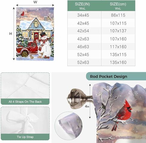 Christmas Tie Up Curtains for Window, Xmas Snowman Truck Farmhouse Tree Thermal Insulated Balloon Shade Adjustable Rod Pocket Curtains Valance Panels for Kitchen Bathroom Café 46'' x 63'' in Saudi Arabia
