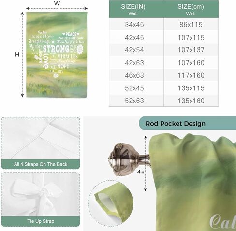 Love Peace Text Tie Up Curtains for Window, Green Inspirational Quotes Sunflowers Thermal Insulated Balloon Shade Adjustable Rod Pocket Curtains Valance Panels for Kitchen Bathroom Café 42'' x 63'' in Saudi Arabia