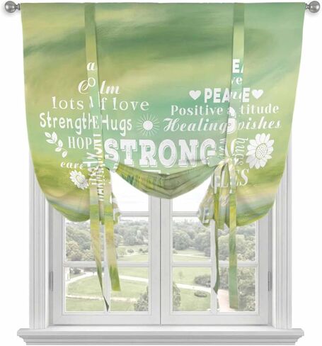 Love Peace Text Tie Up Curtains for Window, Green Inspirational Quotes Sunflowers Thermal Insulated Balloon Shade Adjustable Rod Pocket Curtains Valance Panels for Kitchen Bathroom Café 42'' x 63'' in Saudi Arabia