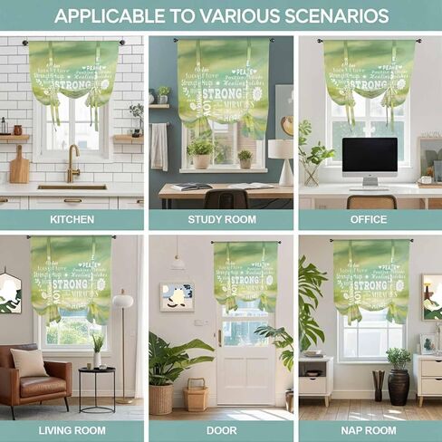 Love Peace Text Tie Up Curtains for Window, Green Inspirational Quotes Sunflowers Thermal Insulated Balloon Shade Adjustable Rod Pocket Curtains Valance Panels for Kitchen Bathroom Café 42'' x 63'' in Saudi Arabia