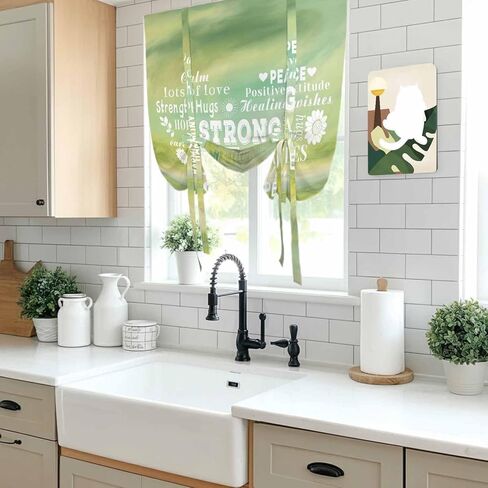 Love Peace Text Tie Up Curtains for Window, Green Inspirational Quotes Sunflowers Thermal Insulated Balloon Shade Adjustable Rod Pocket Curtains Valance Panels for Kitchen Bathroom Café 42'' x 63'' in Saudi Arabia
