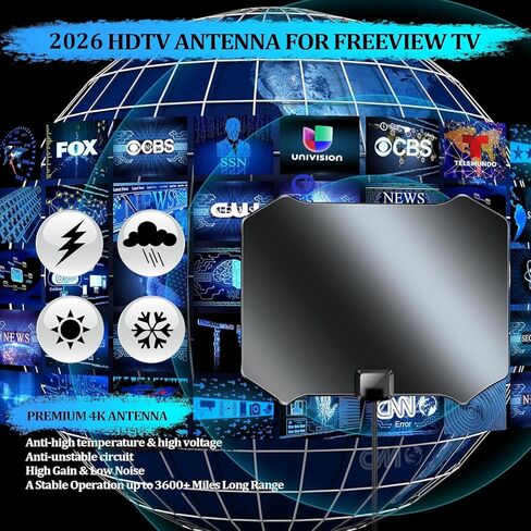 2023 TV Antenna Digital HD Indoor - Smart Antenna Long 400+ Miles Range - High Gain Amplifier Support 4K 1080p All TV's VHF UHF Outdoor Signal Booster in Kuwait