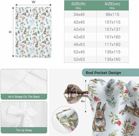 Bunny Floral Easter Tie Up Curtains for Window, Elegant Pastoral Spring Floral Rabbits Thermal Balloon Shade Adjustable Rod Pocket Curtains Valance Panels for Kitchen Bathroom Café 34'' x 45'' in Saudi Arabia