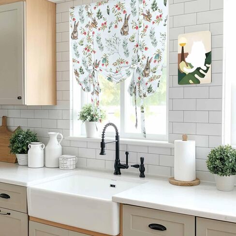 Bunny Floral Easter Tie Up Curtains for Window, Elegant Pastoral Spring Floral Rabbits Thermal Balloon Shade Adjustable Rod Pocket Curtains Valance Panels for Kitchen Bathroom Café 34'' x 45'' in Saudi Arabia