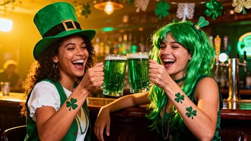 5PCS St. Patrick's Day set includes: a shamrock hat, tie, fake beard, shamrock necklace, bracelet, and shoulder strap.St. Patrick's Day accessories for men, women and kids in Saudi Arabia