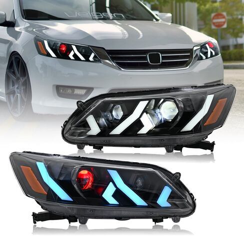 مصباح أمامي جديد متوافق مع Honda Accord 4-dr LX Touring Hybrid EX EX-L Sport Sedan 2013 2014 2015 المصابيح الأمامية للجيل التاسع أكورد 2013-2015 مصابيح الرأس الأمامية، زوج واحد in Saudi Arabia