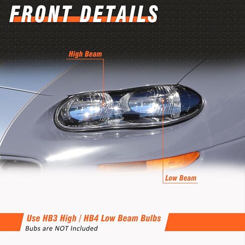 Headlight Assembly for 1998-2002 Chevy Camaro compatible with 1998 1999 2000 2001 2002 Chevy Camaro Clear Lens Black Housing Clear Reflector Headlamp Replacement Left and Right in Kuwait